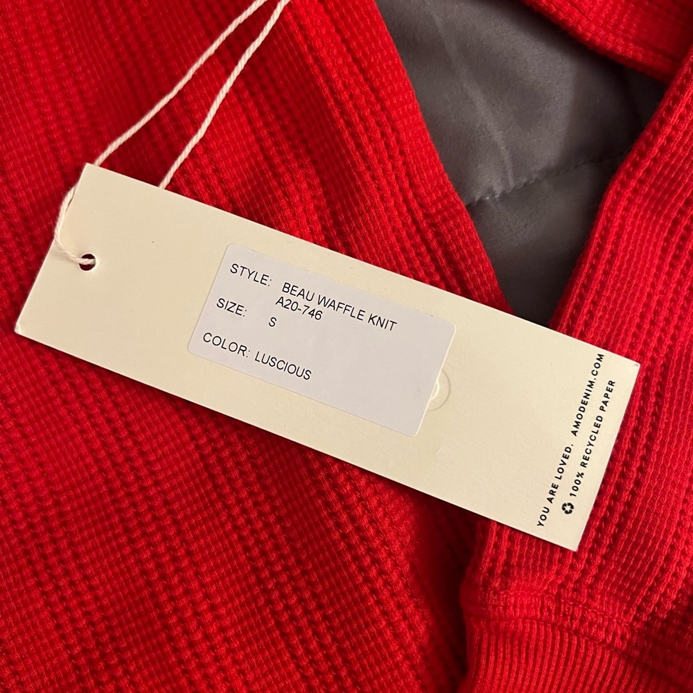 AMO Bright Red V-Neck Ribbed Knit Top - Picture 4 of 5